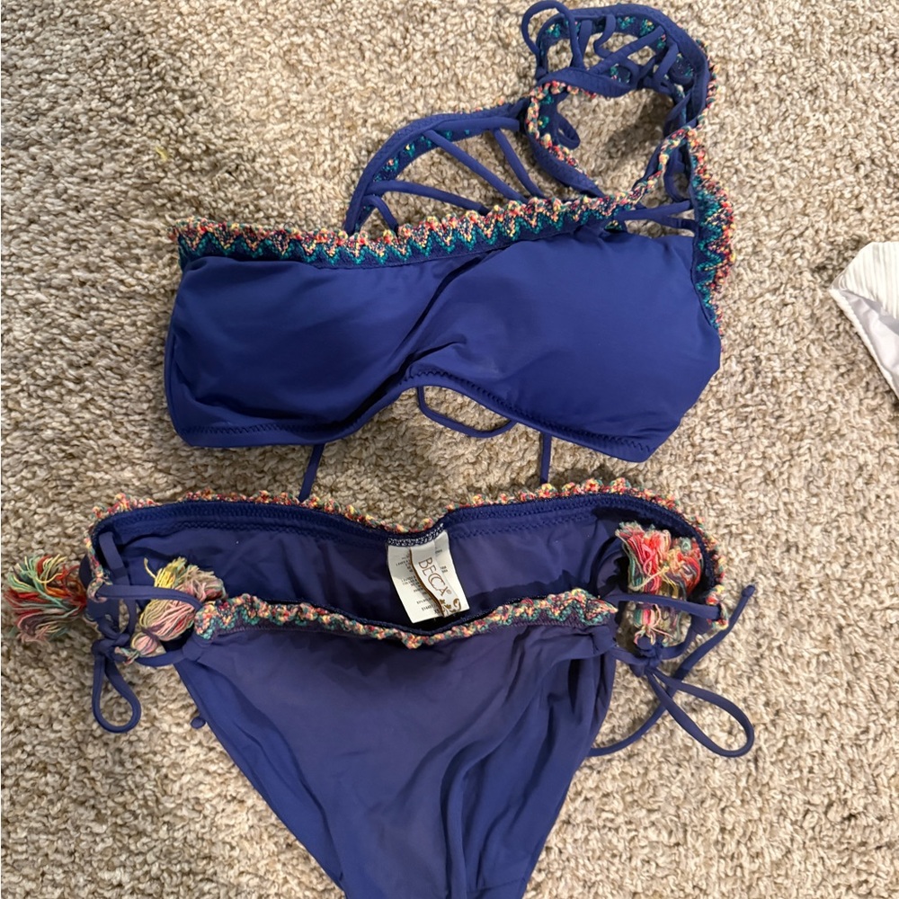 Royal Blue Becca Mardi Gras Embroidered One-Shoulder Bikini - Picture 2 of 3